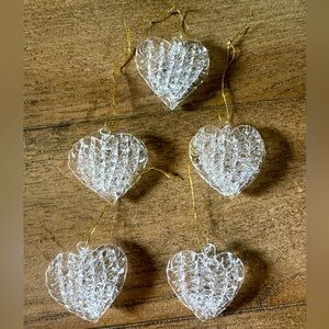 Vintage 5 Spun Glass Hand-Blown Heart Holiday Wedding Ornaments